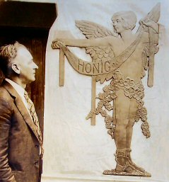 George Looking at Parent's Grave Sculpture